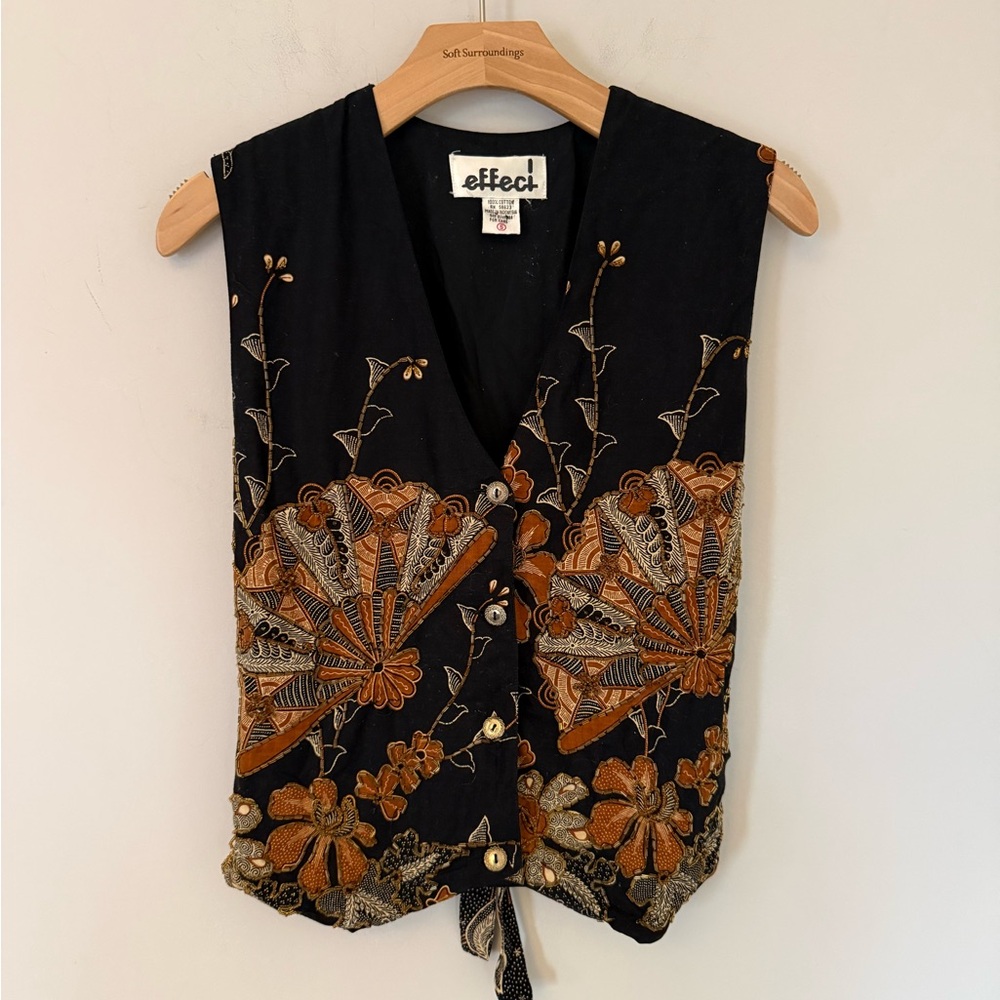 EFFECI Women's Vintage 100% Cotton Vest Beaded Vest with Back Tie Detail. S